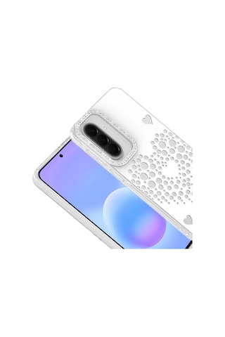 Maks Technology Samsung Galaxy Uyumlu S25 Fe Kılıf Damla Taşlı Mkst Rivas Sert Pc Kapak - Beyaz