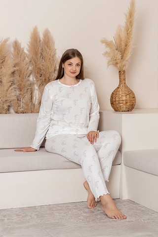 Uzun Kollu Büyük Beden Kadın Pijama Takımı- Çiçek Desenli Pijama - Pinterest Basic Kadın Pijama Pembe