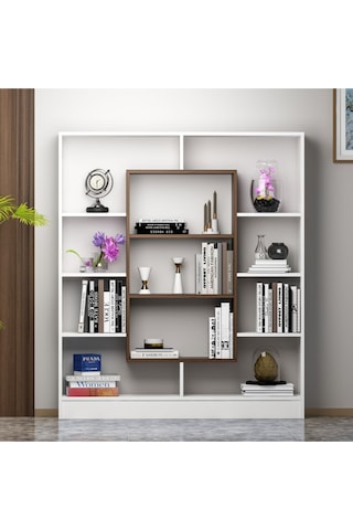 Venüs Kitaplık - Parlak Beyaz / Ceviz