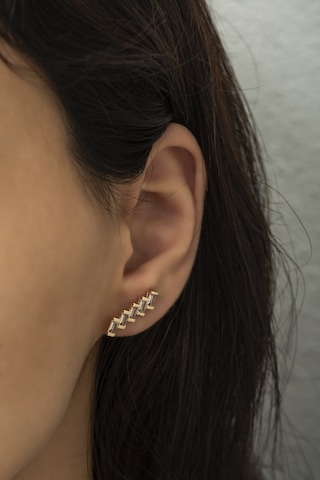 Rose Kaplama Baget Taşlı Asimetrik Sıralı Kadın Küpe Rose Gold