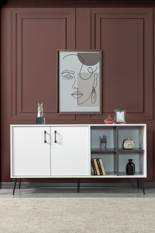 4612 Şile Metal Ayaklı Metal Kulplu Konsol - Yemek Odası - Salon Odası Beyaz Beyaz - Antrasit