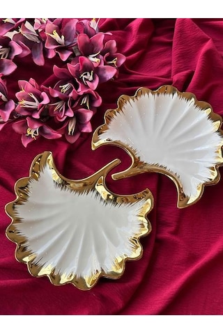 Ginkgo Yaprak Sunum Tabak 2'li 23 25cm Renkli