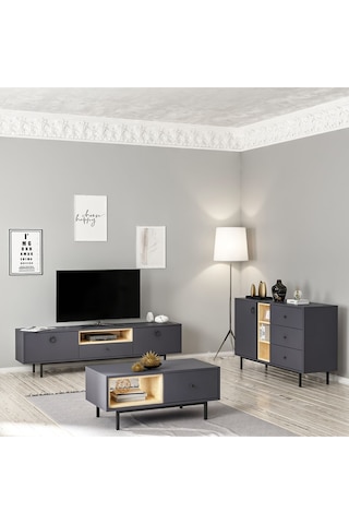 Naturel Tv Ünitesi - Orta Sehpa - Konsol 3'lü Takım Antrasit - Safir Meşe Antrasit
