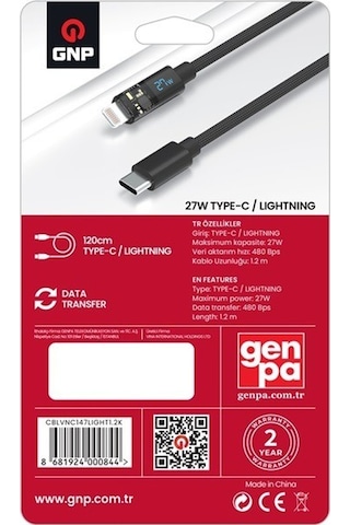 Gnp 27w Type-c To Lightning Led Ekran Kablo 120cm Genpa Garantili