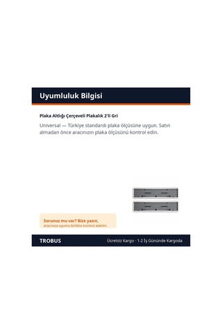 Trobus Plaka Altlığı Çerçeveli Plakalık 2'li Gri