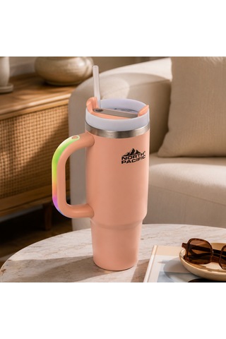 Led Işıklı Kulplu Pipetli Termos - 900 Ml Pembe