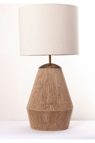 Buldan Bezi Başlıklı El Yapımı Kahve Jüt Abajur Kahverengi