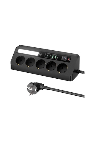5 Li Akım Korumalı Priz 2500w 2 Usb + 2 Type-c Hızlı Şarj Led Gece Lambalı Dokunmatik Siyah Najmaddi Belirtilmemiş