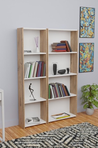 5 Raflı Kitaplık Seti 1 Dar 1 Geniş Kütüphane 170cm A.çam - Beyaz