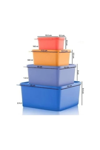 Tupperware Kare Saklama Kabı 4’Lü Çok Amaçlı Kutu Renkli Çok Renkli