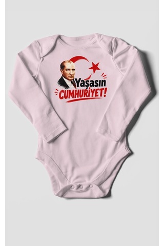 Morivokids Yaşasın Cumhuriyet Uzun Kollu Bebek Body %100 Pamuk Bebe Pembe