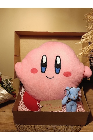 Kutulu Hediye Seti / Kirby Yastık 30cm Ve Ayıcık Anahtarlık