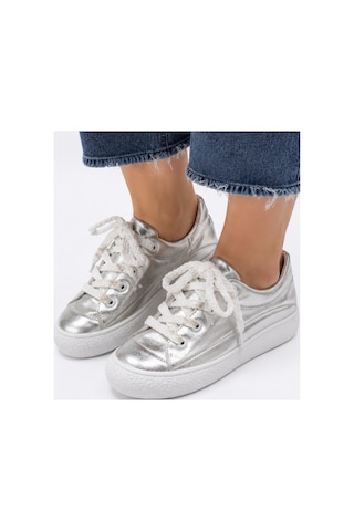 N Napa Shoe Np.7809.gümüş Deri Sneaker Napa Shoe Kadın Hakiki Deri Metalik Gümüş Sneaker Günlük Comfort Ayakkabı