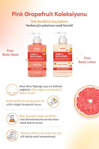 Nemlendirici Vücut Bakım Seti Kundal Honey&macadamia Pure Body Wash+lotion Pink Grapefruit Edition