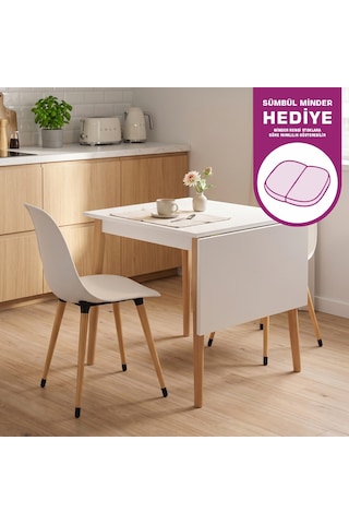 Vilinze Eames Sandalye Avanos Ahşap Mutfak Masası Takımı - 70x80 Cm Beyaz