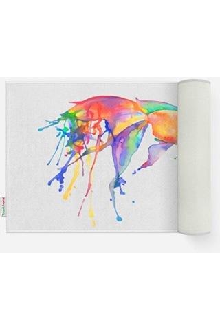 Balık Desenli 50x80 Dijital Baskılı Püsküllü Polyester Kaymaz Tab Çok Renkli