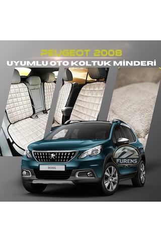 Peugeot 2008 Bej Renk Tay Tüyü Cepli & Terletmez Sırtlı Oto Koltuk Minder Seti - Koltuk Koruma Kılıfı Ön & Arka Tam Set
