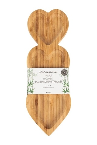Bambu Sunum Tabağı - Kalpli / 3 Bölmeli