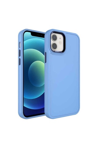 Apple Uyumlu iPhone 11 Kılıf Metal Çerçeve Ve Buton Tasarımlı Sert Zore Botox Kapak Mavi