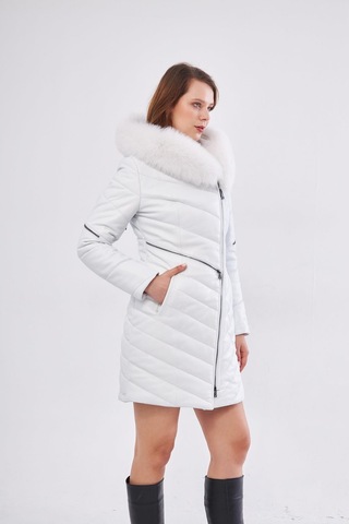 Derinss Dka1704 Hakiki Deri Kadın Beyaz Kaban/mont 001
