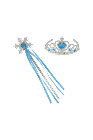 Karlar Ülkesi Elsa Mavi Kalp Tacı Ve Kar Temalı Asa Seti