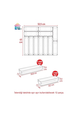 6no3 6no4 12'li Çekmeçe Içi Kaşıklık Organizer Mutfak Modüler Kaşık Çatal Bıçak Düzenleyici Şeffaf 55 X Çok Renkli