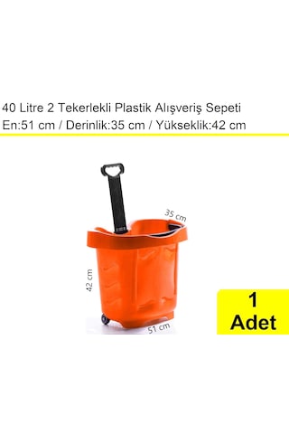 2 Tekerlek Plastik Alışveriş El Sepeti 40 Litre Turuncu 1 Adet / En:51 Boy:35 Yükseklik:42 Cm