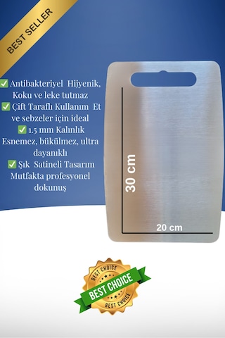 Erya Home Yüksek Kalite Paslanmaz Çelik Antibakteriyel Kesme Tahtası 20 x 30