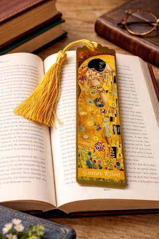Sanatsal Tablo Temalı Metal Kitap Ayracı Gustav Klimt Öpücük