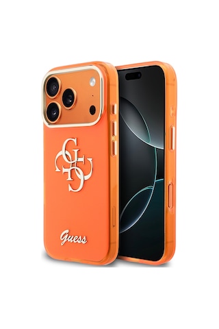 Apple iPhone 17 Pro Max Uyumlu Kılıf Guess Lisanslı Yazı Ve 4g Büyük Metal Logolu Tpu Kapak Turuncu