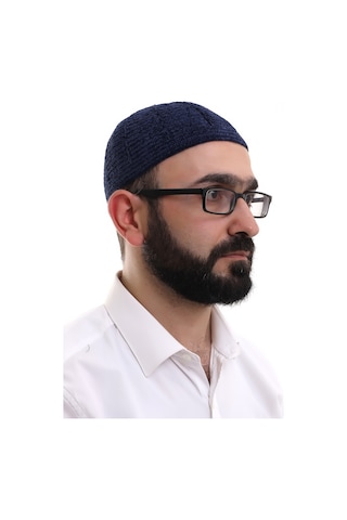 Lacivert Kışlık Sade Desenli Kadife Namaz Takkesi Lacivert