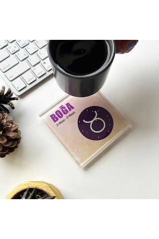 Decorita Cam Bardak Altlığı Burçlar - Boğa Burcu 4'lü Takım 10 CM x 1 Çok Renkli