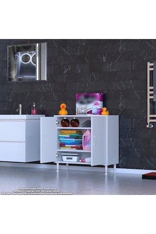 Modilayn Söke Küçük Alanlar İçin Akıllı Çözümler 85x75x32,5 Cm Lik 2 Kapaklı 3 Göz Raf Dolap Beyaz