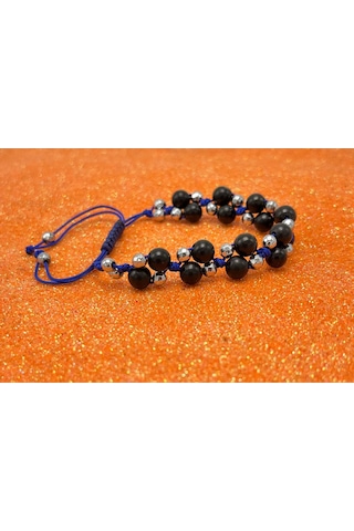 Yıldız Doğal Taş 6mm Ipli Shungite Ayarlanabilir Ölçü Doğal Taş Bileklik Siyah