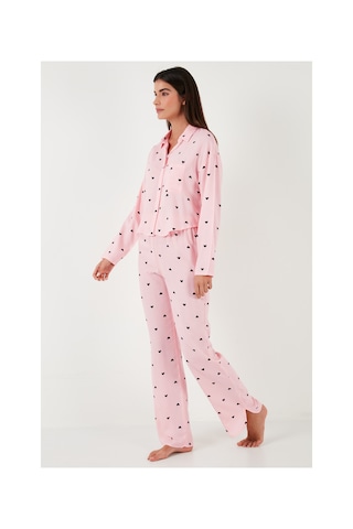 Lela Desenli Rahat Kesim Bol Paça Yazlık Bayan Pijama Takımı 6110014 Toz Pembe