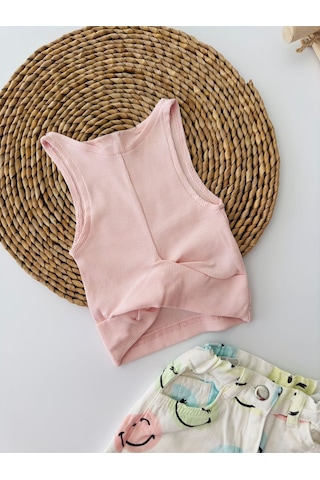 Miniğimin Cicileri Smile Desen Şortlu Croplu Kız Çocuk Takım - Pembe Pembe