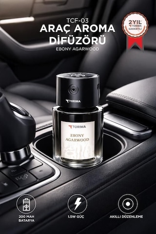 Torima Tcf-03 Araç İçi Hava Nemlendirici & Hareket Algılamalı Koku Makinesi Ebony Esansı 120ml Aromaterapi Difüzör Araç Kokusu
