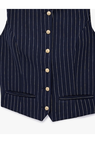 Koton Slim Fit Düğmeli Bisiklet Yaka Çizgili Yelek Beyaz Çizgili 7wak30012ek