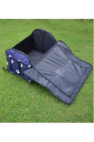 Yuga Pati Desenli Lacivert Kedi Evi Isı Ve Yağmur Korumalı