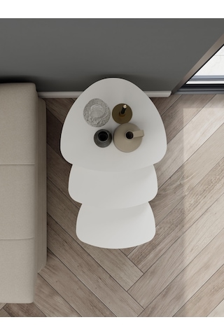 Üçlü Zigon İç İçe Geçmeli Sehpa Beyaz Renk