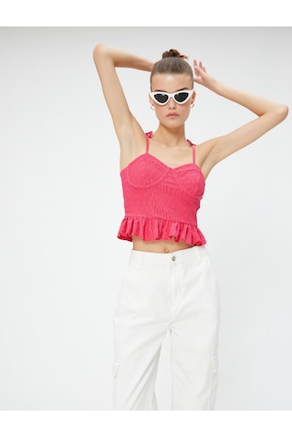 Koton Askılı Atlet Balenli Fırfır Detaylı İşlemeli Slim Fit Fuşya 3sal30125ık 3SAL30125IK303 Fuşya