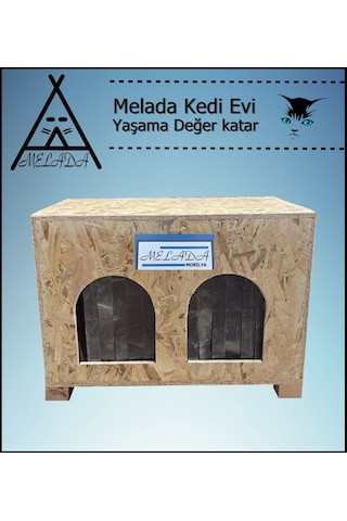 Melada Kedi Evi Dış Ortam Uygun Ahşap Kedi Evi Double Osb 61x41x36 Cm
