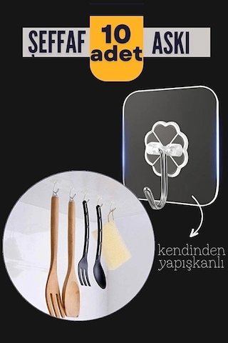 10&amp 39 Lu Şeffaf Kendinden Yapışkanlı Güçlü Askı Kancası, Banyo Mutfak Organizer, İz Bırakmaz Pr Çok Renkli
