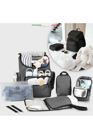 Elelelife Flora 2 4 in1 Anne Bebek Bakım Çantası - Gri
