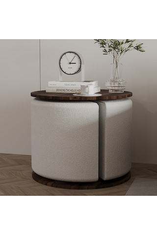 Vexana Puflu Yan Sehpa Saklanabilir Puflu Servis Sehpası Ceviz