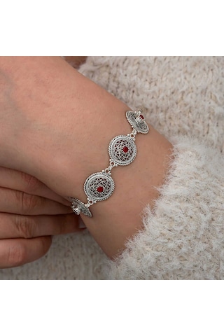 Artsmagazinmücevher Gümüş Telkari Yakut Taşlı Kadın Bileklik