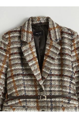 Lc Waikiki Bej Ekose Kemerli Kadın Tüvit Blazer Ceket