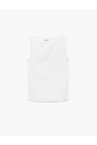 Koton Pamuklu Slim Fit Kolsuz Kayık Yaka Bluz Beyaz 6sak10029ek Beyaz