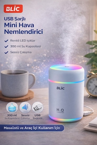 Blic Cm-9s Renkli Işıklı Hava Nemlendirici 300 Ml Usb Şarjlı Mini Masaüstü Nemlendirici