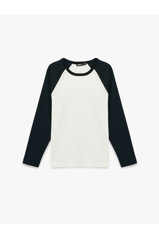 Koton Regular Fit Pamuklu Bisiklet Yaka Renk Kontrastlı Reglan Uzun Kollu Tişört Lacivert 6sam10350mk